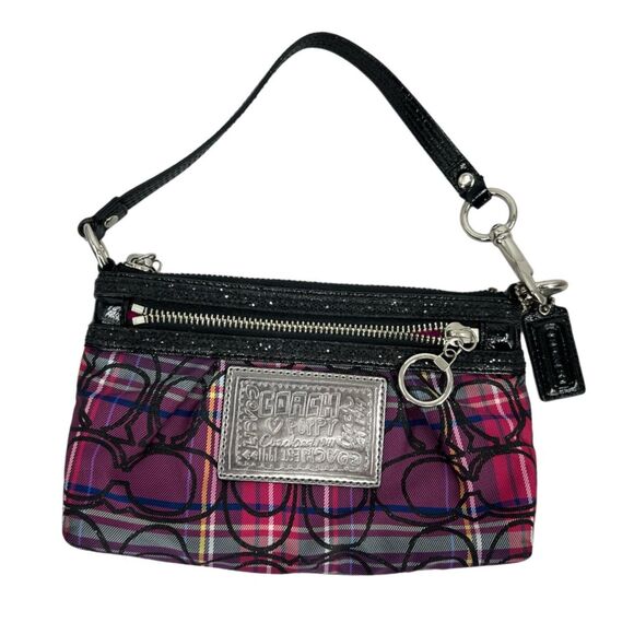 Coach purse Poppy Signature Pink plaid large wristlet bag - Picture 1 of 15